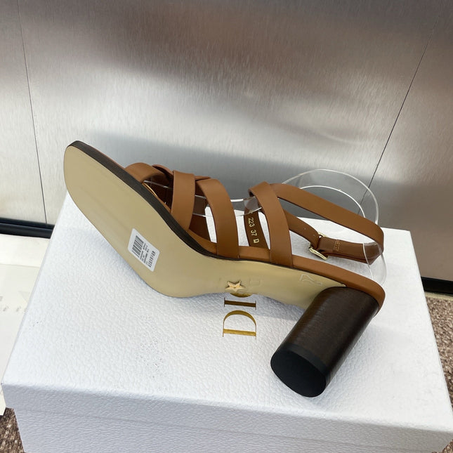 D-CLUB HIGH HEEL SLIDE 25S 80MM IN BROWN CALFSKIN