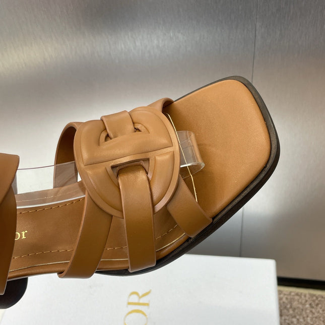 D-CLUB HIGH HEEL SLIDE 25S 80MM IN BROWN CALFSKIN