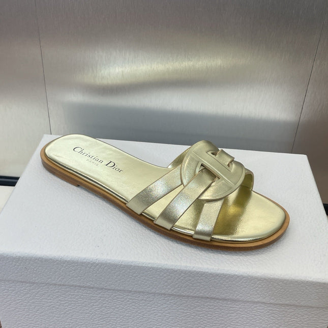 D-CLUB SLIDE SANDAL 25S IN GOLD GLOSSY CALFSKIN