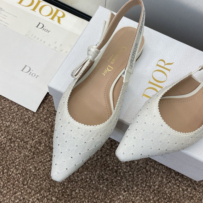 J'ADIOR SLINGBACK 25S IN WHITE FABRIC EMBOSSED CRYSTAL