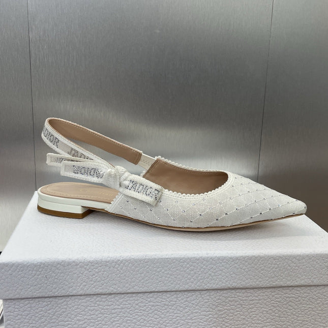 J'ADIOR SLINGBACK 25S IN WHITE FABRIC EMBOSSED CRYSTAL