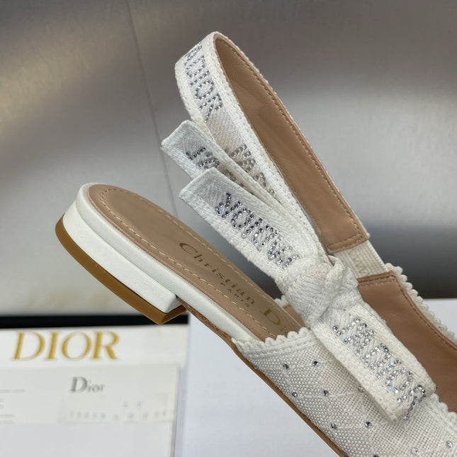 J'ADIOR SLINGBACK 25S IN WHITE FABRIC EMBOSSED CRYSTAL