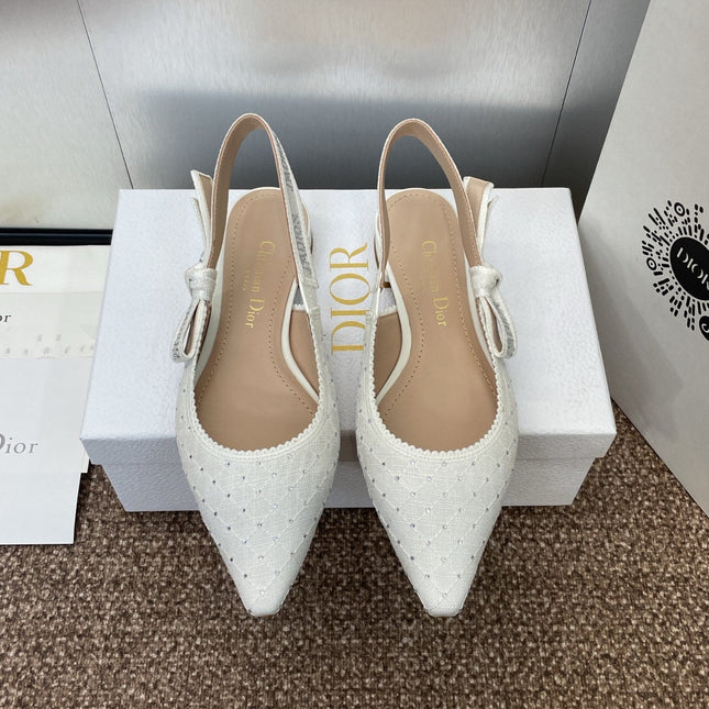 J'ADIOR SLINGBACK 25S IN WHITE FABRIC EMBOSSED CRYSTAL