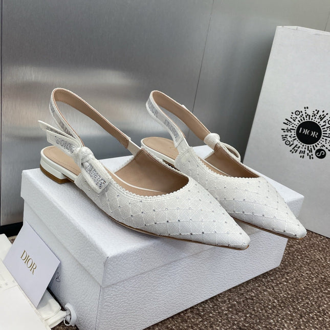 J'ADIOR SLINGBACK 25S IN WHITE FABRIC EMBOSSED CRYSTAL
