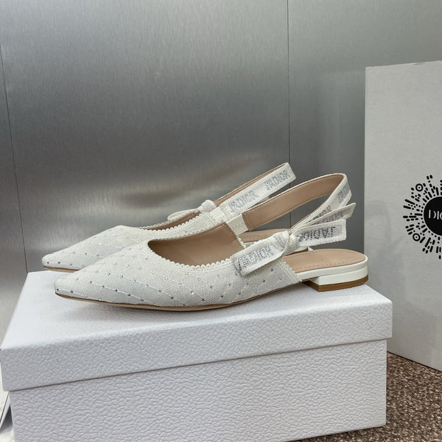 J'ADIOR SLINGBACK 25S IN WHITE FABRIC EMBOSSED CRYSTAL