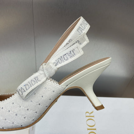 J'ADIOR SLINGBACK 25S PUMP 65MM IN WHITE FABRIC EMBOSSED CRYSTAL