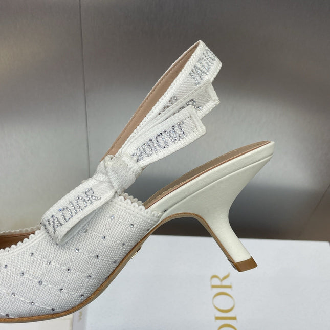 J'ADIOR SLINGBACK 25S PUMP 65MM IN WHITE FABRIC EMBOSSED CRYSTAL