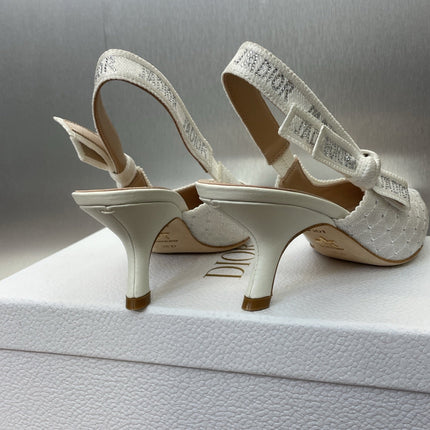J'ADIOR SLINGBACK 25S PUMP 65MM IN WHITE FABRIC EMBOSSED CRYSTAL