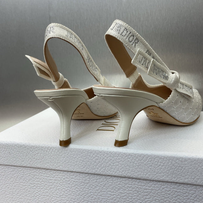 J'ADIOR SLINGBACK 25S PUMP 65MM IN WHITE FABRIC EMBOSSED CRYSTAL