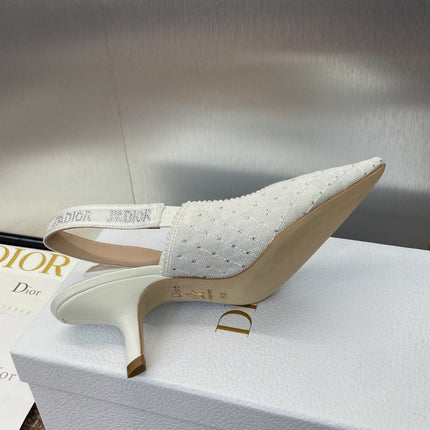 J'ADIOR SLINGBACK 25S PUMP 65MM IN WHITE FABRIC EMBOSSED CRYSTAL