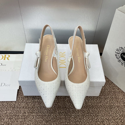 J'ADIOR SLINGBACK 25S PUMP 65MM IN WHITE FABRIC EMBOSSED CRYSTAL