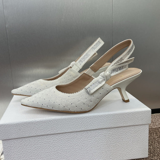 J'ADIOR SLINGBACK 25S PUMP 65MM IN WHITE FABRIC EMBOSSED CRYSTAL