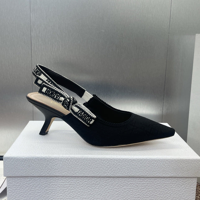 J'ADIOR SLINGBACK 25S PUMP 65MM IN BLACK QUAKE OBLIQUE EMBROIDERED FABRIC