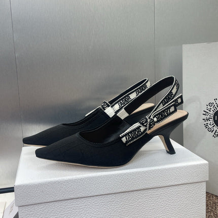 J'ADIOR SLINGBACK 25S PUMP 65MM IN BLACK QUAKE OBLIQUE EMBROIDERED FABRIC