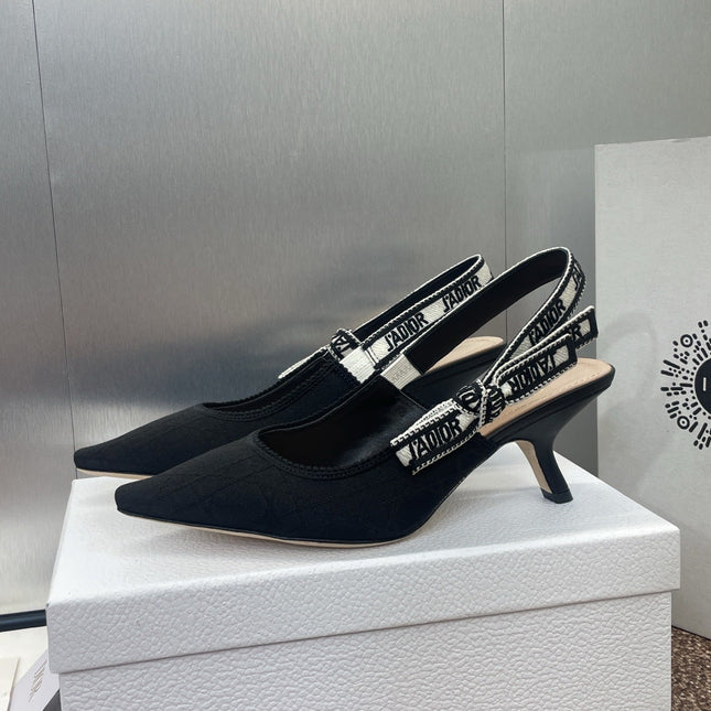 J'ADIOR SLINGBACK 25S PUMP 65MM IN BLACK QUAKE OBLIQUE EMBROIDERED FABRIC