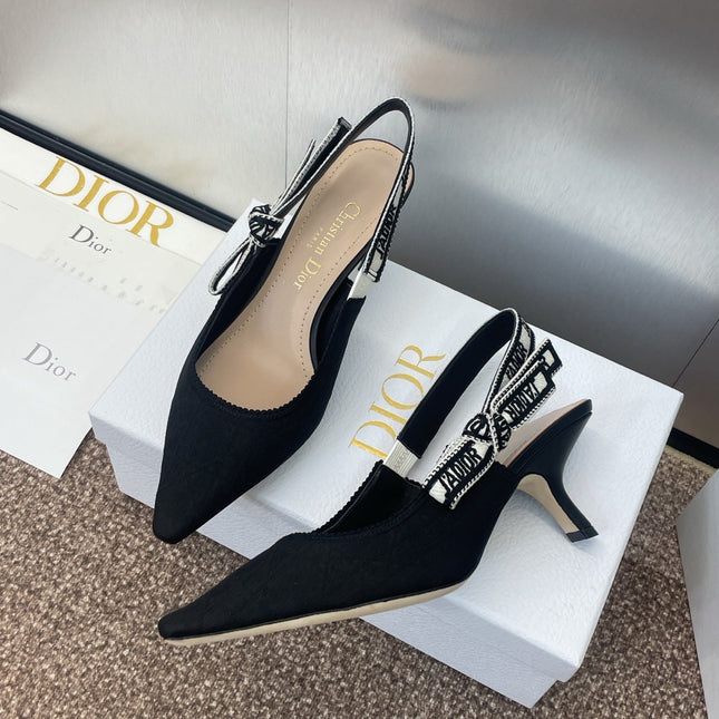 J'ADIOR SLINGBACK 25S PUMP 65MM IN BLACK QUAKE OBLIQUE EMBROIDERED FABRIC