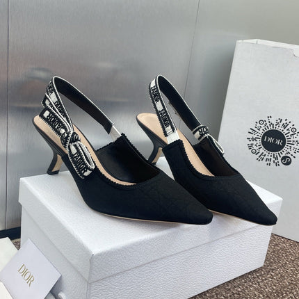 J'ADIOR SLINGBACK 25S PUMP 65MM IN BLACK QUAKE OBLIQUE EMBROIDERED FABRIC