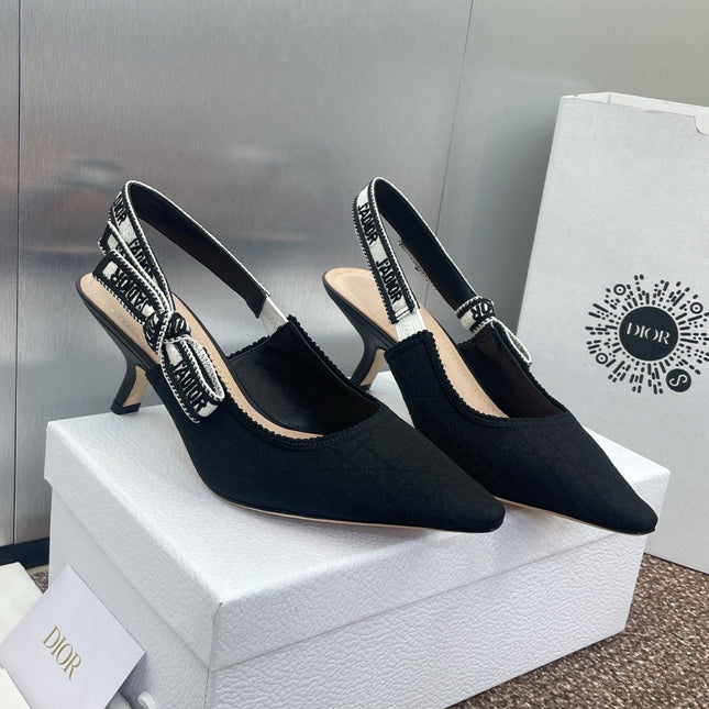 J'ADIOR SLINGBACK 25S PUMP 65MM IN BLACK QUAKE OBLIQUE EMBROIDERED FABRIC