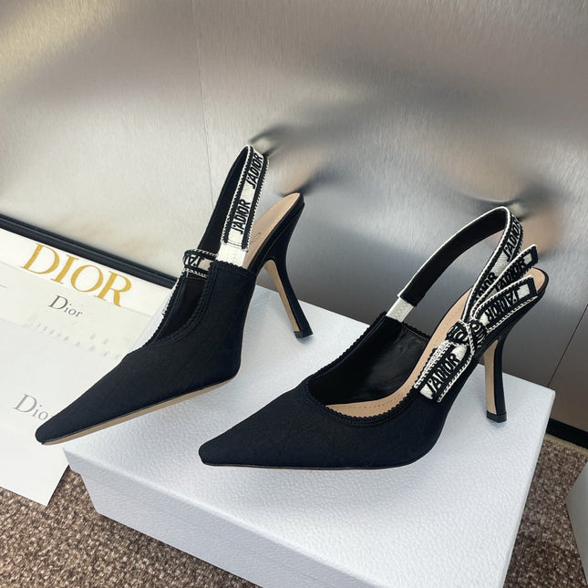 J'ADIOR SLINGBACK 25S PUMP 95MM IN BLACK QUAKE OBLIQUE EMBROIDERED FABRIC
