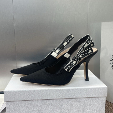 J'ADIOR SLINGBACK 25S PUMP 95MM IN BLACK QUAKE OBLIQUE EMBROIDERED FABRIC