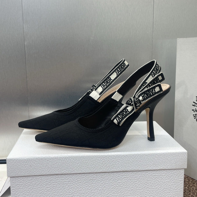 J'ADIOR SLINGBACK 25S PUMP 95MM IN BLACK QUAKE OBLIQUE EMBROIDERED FABRIC