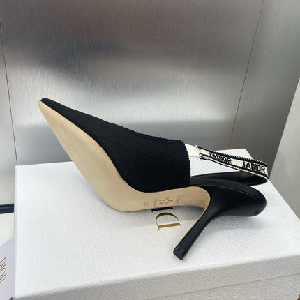 J'ADIOR SLINGBACK 25S PUMP 95MM IN BLACK QUAKE OBLIQUE EMBROIDERED FABRIC