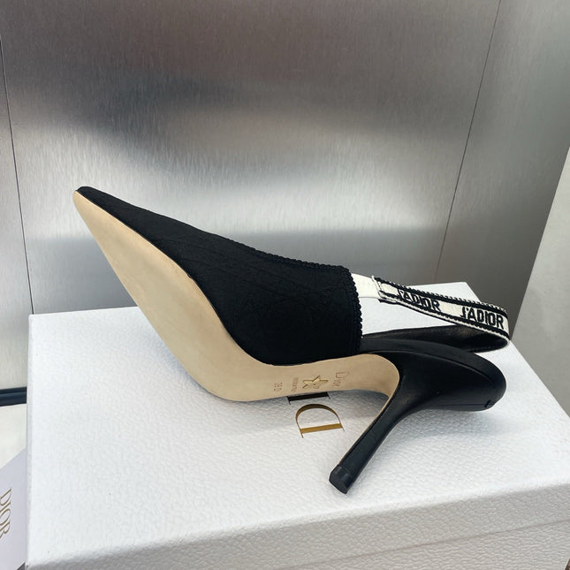 J'ADIOR SLINGBACK 25S PUMP 95MM IN BLACK QUAKE OBLIQUE EMBROIDERED FABRIC