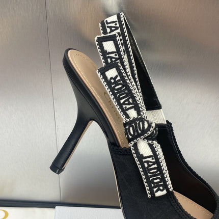 J'ADIOR SLINGBACK 25S PUMP 95MM IN BLACK QUAKE OBLIQUE EMBROIDERED FABRIC