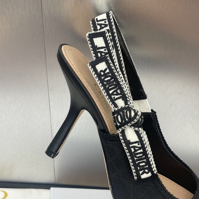 J'ADIOR SLINGBACK 25S PUMP 95MM IN BLACK QUAKE OBLIQUE EMBROIDERED FABRIC