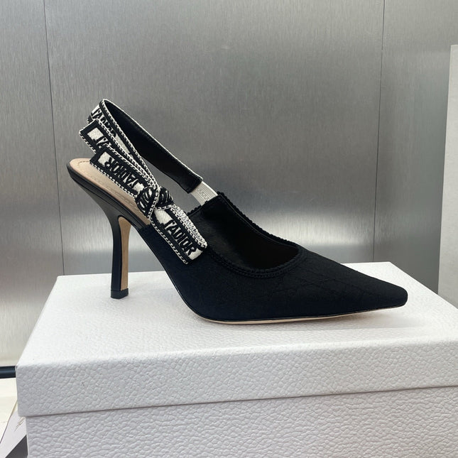 J'ADIOR SLINGBACK 25S PUMP 95MM IN BLACK QUAKE OBLIQUE EMBROIDERED FABRIC