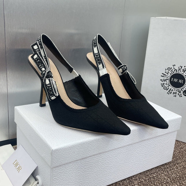 J'ADIOR SLINGBACK 25S PUMP 95MM IN BLACK QUAKE OBLIQUE EMBROIDERED FABRIC
