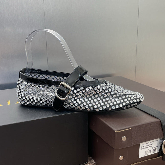 ALAIA MARY JANE FLAT 25S IN BLACK LAMBSKIN EMBELLISHED WITH CRYSTALS