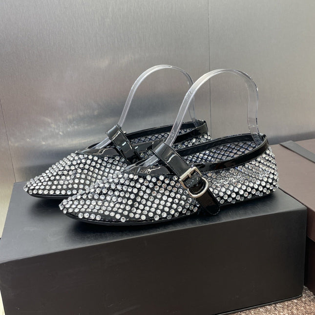 ALAIA MARY JANE FLAT 25S IN BLACK LAMBSKIN EMBELLISHED WITH CRYSTALS