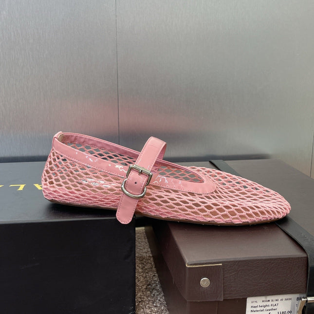 ALAIA MARY JANE FLAT 25S IN LIGHT PINK MESH CALFSKIN