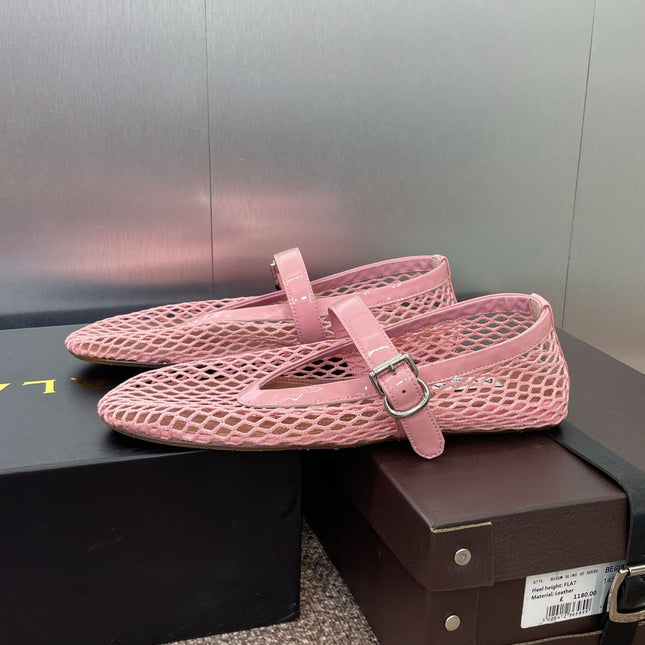 ALAIA MARY JANE FLAT 25S IN LIGHT PINK MESH CALFSKIN