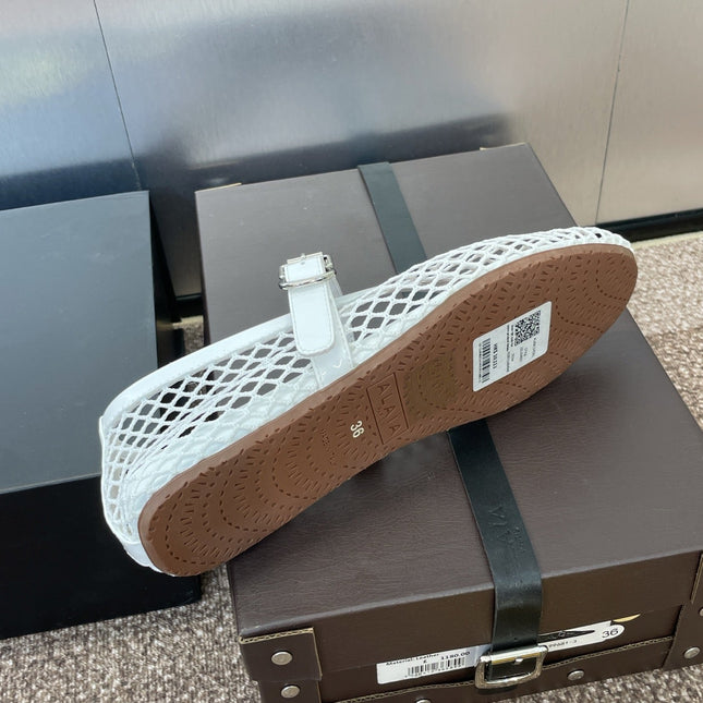 ALAIA MARY JANE FLAT 25S IN WHITE MESH CALFSKIN