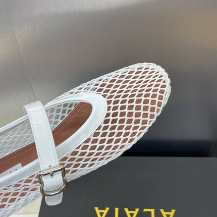 ALAIA MARY JANE FLAT 25S IN WHITE MESH CALFSKIN