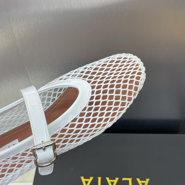 ALAIA MARY JANE FLAT 25S IN WHITE MESH CALFSKIN