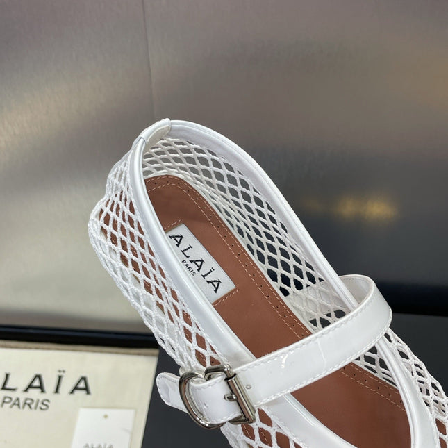 ALAIA MARY JANE FLAT 25S IN WHITE MESH CALFSKIN