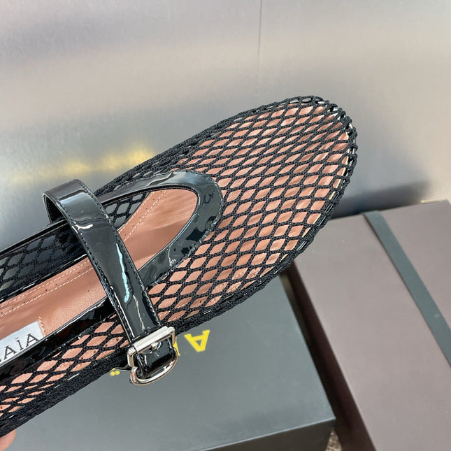 ALAIA MARY JANE FLAT 25S IN BLACK MESH CALFSKIN