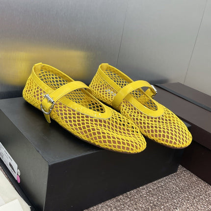 ALAIA MARY JANE FLAT 25S IN YELLOW MESH CALFSKIN