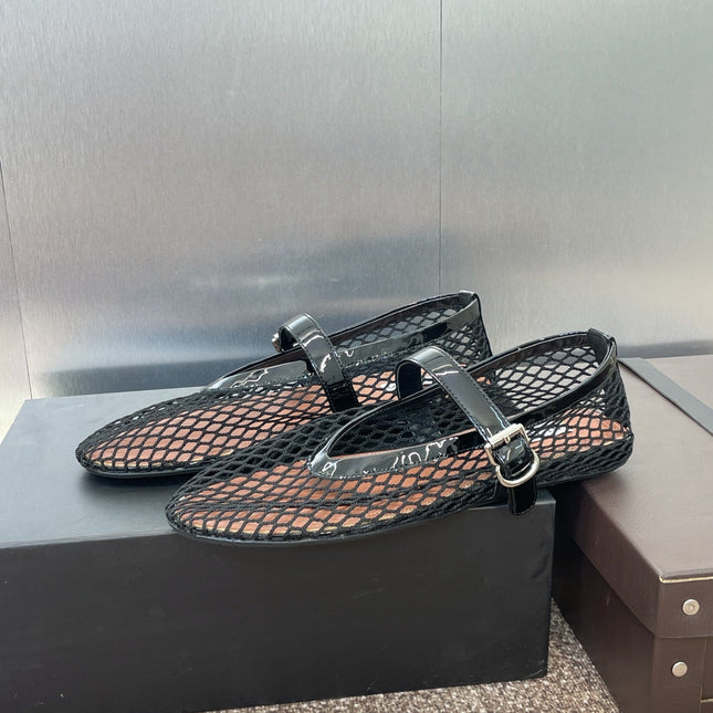 ALAIA MARY JANE FLAT 25S IN BLACK MESH CALFSKIN