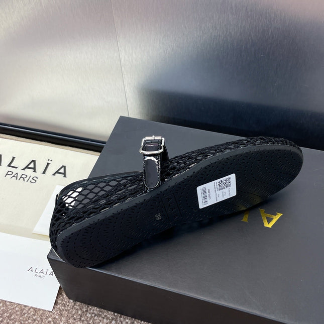 ALAIA MARY JANE FLAT 25S IN BLACK MESH CALFSKIN