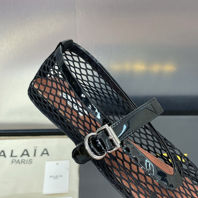 ALAIA MARY JANE FLAT 25S IN BLACK MESH CALFSKIN