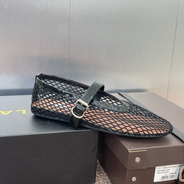 ALAIA MARY JANE FLAT 25S IN BLACK MESH CALFSKIN