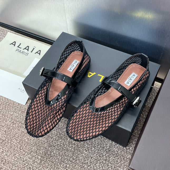 ALAIA MARY JANE FLAT 25S IN BLACK MESH CALFSKIN