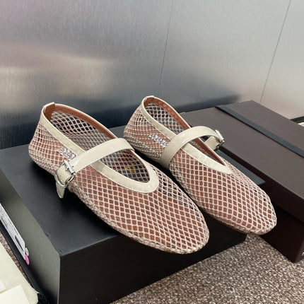 ALAIA MARY JANE FLAT 25S IN CREAM WHITE MESH CALFSKIN