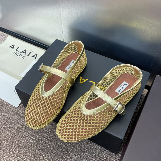 ALAIA MARY JANE FLAT 25S IN GOLD MESH CALFSKIN