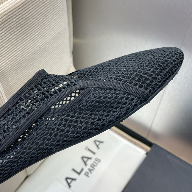 ALAIA MESH MARY JANE BALLET FLATS 25S IN BLACK FABRIC