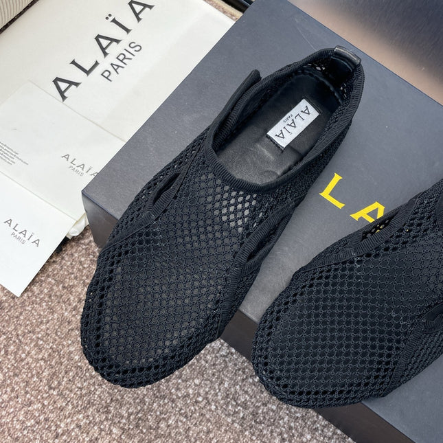 ALAIA MESH MARY JANE BALLET FLATS 25S IN BLACK FABRIC